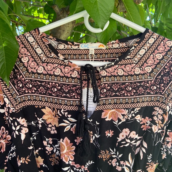 Floral Black and Brown Women's Dress - Picture 2 of 7